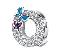 LNQOBU Buchstabe Charm 925 Sterling-Silber Alphabet Charms Anhänger Intarsien Schmetterling Bead für Europäischen Armband und Halskette