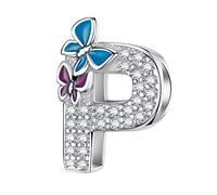 LNQOBU Buchstabe Charm 925 Sterling-Silber Alphabet Charms Anhänger Intarsien Schmetterling Bead für Europäischen Armband und Halskette