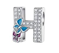 LNQOBU Buchstabe Charm 925 Sterling-Silber Alphabet Charms Anhänger Intarsien Schmetterling Bead für Europäischen Armband und Halskette