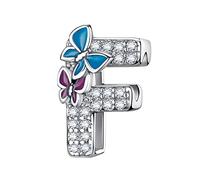 LNQOBU Buchstabe Charm 925 Sterling-Silber Alphabet Charms Anhänger Intarsien Schmetterling Bead für Europäischen Armband und Halskette