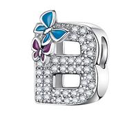 LNQOBU Buchstabe Charm 925 Sterling-Silber Alphabet Charms Anhänger Intarsien Schmetterling Bead für Europäischen Armband und Halskette