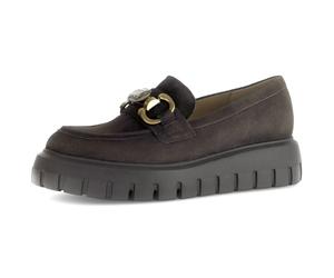 Loafer GABOR, Damen, Gr. 42, braun (dunkelbraun), Ziegenveloursleder, unifarben, Schuhe Loafer, Plateau, Slipper, Businessschuh mit Zierschnalle und Schmuckstein (87950851-42)