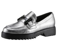 Loafer GABOR "Florenz", Damen, Gr. 41, silber (silberfarben), Kalbsleder, metallic, Schuhe Loafer, Blockabsatz, Slipper, Halbschuh, Schlupfschuh in Weite G (=weit) (53791150-41)