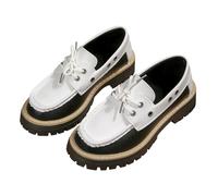 Loafer Loafer Damen Chunky Wanderschuhe Retro Patchwork Schnürung Elegant Britischer Stil Bootsschuhe Plattform Casual für Frühling und Sommer, weiß, 39 EU