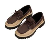 Loafer Loafer Damen Chunky Wanderschuhe Retro Patchwork Schnürung Elegant Britischer Stil Bootsschuhe Plattform Casual für Frühling und Sommer, braun, 40 EU