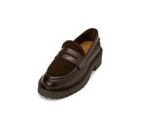 Loafer MARC O'POLO "aus gewachstem Leder und Teddyfell", Damen, Gr. 36, schwarz braun, Obermaterial: 100% Polyester, unifarben, Schuhe Loafer (44604622-36) schwarz braun