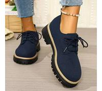 Loafer Oxford Schuhe für Damen in Große Größen, modische, lässige Plateau-Flachschuhe mit rundem Zehenbereich, rutschfeste Sohle, Schnürung, geeignet