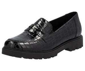 Loafer RIEKER, Damen, Gr. 38, schwarz, Lacklederimitat, glänzend, Schuhe Loafer, Slipper, Schlupfschuh, Collegeschuh mit kleinen Gummizügen (16855444-38) schwarz