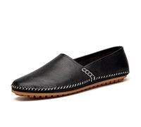 Loafer Schuhe Fahren Mokassins für Herren Echtes Leder Runde Zehennähte Details Flache Ferse Beständig Rutschfest Leicht Flexibel Outdoor Slip On, Schwarz , 38 2/3 EU