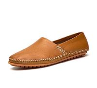 Loafer-Schuhe, Mokassins für Herren, echtes Leder, runde Zehennähte, Details, flacher Absatz, rutschfest, leicht, flexibel, Outdoor-Slipper, braun, 39 2/3 EU