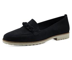 Loafer TAMARIS, Damen, Gr. 38, blau (navy), Nubukleder, unifarben, Schuhe Loafer, Chunky Slipper, Plateau Slipper mit seitlichen Stretcheinsätzen (99160118-38) navy