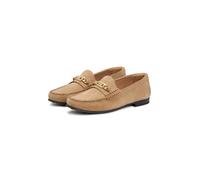 Loafer TOMMY HILFIGER "TH CHAIN SUEDE LOAFER", Damen, Gr. 38, beige (safari), Veloursleder, unifarben, Basic, Schuhe Loafer, Slipper, Businessschuh, Schlupfschuh mit goldfarbener Zierkette (16581022-3
