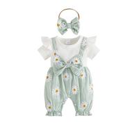 Loalirando Baby Kleidung Mädchen Sommer Neugeborene Kurz Strampler Kurzarm ohne Füße One Piece Outfit Einteiler (Weißes Gänseblümchen Grün, 6-9 Monate)
