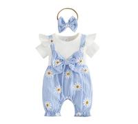 Loalirando Baby Kleidung Mädchen Sommer Neugeborene Kurz Strampler Kurzarm ohne Füße One Piece Outfit Einteiler (Weißes Gänseblümchen Blau, 6-9 Monate)