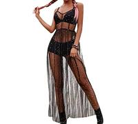 Loalirando Damen Mode Streetwear Transparent Kleid Party Clubwear Unterkleid Bikini Cover up(S,Schwarz)