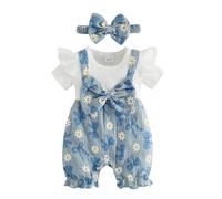 Loalirando Musselin Baby Kleidung Mädchen Sommer Neugeborene Kurz Strampler Kurzarm ohne Füße One Piece Outfit Einteiler (Blau, 6-9 Monate)