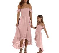 Loalirando Mutter und Tochter Lange elegante Familienkleider Sommerkleid ohne Träger Prinzessin Kleid für Mädchen/Elegant Damenkleidung, Rosa, 7 Jahre
