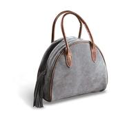 Loberon Tasche Elisabeta, Klassisches Design, mit Zierquaste & Dekorativem Keder, Handliche Größe, Accessoire, Henkeltasche, Büffel-Veloursleder, grau