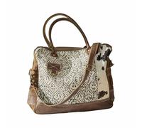 Loberon Tasche Elma, Natürlicher Materialmix mit Country-Charme, mit Innen- & Außentasche, mit Reißverschluss, Accessoire, Baumwolle, Kuhfell, Büffelleder, braun