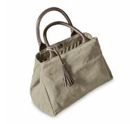 Loberon Tasche Hoya, Zeitloses Design, mit Gefranster Quaste, Gestreiftes Innenfutter, Accessoire, Shopper, Henkeltasche, Büffelleder, Baumwolle, taupe
