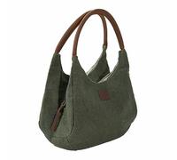 Loberon Tasche Lucie, Handliche Größe für Unterwegs, mit Reißverschluss, Klassisches Design, Accessoire, Henkeltasche, Baumwolle, Rindsleder, grün/braun