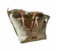 Loberon Tasche Soleil, mit Kleiner Innentasche, Gestreiftes Innenfutter, mit Magnetverschluss, Shopper, Henkeltasche, Accessoire, Jute, Baumwolle, Büffelleder, grün/braun