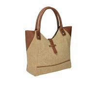 Loberon Tasche Valeska, Natürlicher Charme, Zeitloses Design, mit Magnetverschluss, Henkeltasche, Accessoire, Jute, Baumwolle, Rindsleder, beige