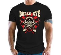 LOBO NEGRO Original Design, T-Shirt für den Dart Fan: Bulls-Eye Skull schwarz