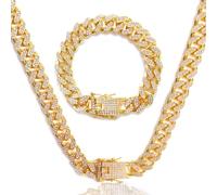 LOCCY 12 MM kubanische Gliederkette, kubanische Kette, silberne kubanische Gliederkette, iced out armband ice out kette mit Karabinerverschluss, Länge 50/55/60cm(Gold, 60)