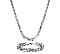 LOCCY Königskette Silber Edelstahl, 4/5/6 mm Byzantinische Vintage-Kette, Halskette & Armband Set, Edelstahl für Herren & Damen, L51-71 cm, B4-8 mm