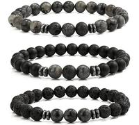 LOCCY Perlenarmband Herren, 3 Stück 8mm Perlenarmbänder Set Stretch Tigerauge Armband Lavastein Perlen Armband für Männer Fraun für Geburtstag Vatertag Weihnachten Geschenke (Labradorit+Lavastein)