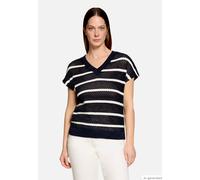Strickpullover BETTY BARCLAY "Damen mit Streifen", Damen, Gr. 44, patch dunkelblau, weiß, Strick, Obermaterial: 40% Baumwolle, 40% Polyacryl, 20% Polyester, gerade normal, V-Ausschnitt, Pullover Stric