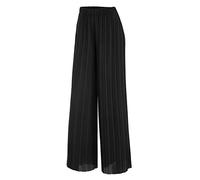 Lock and Love Damen Knöchel-/Maxi-Plissee-Hose mit weitem Bein Palazzo-Hose mit Kordelzug/Gummizug - Schwarz - S/M