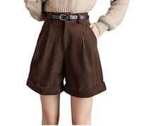 Lockere Damen-Shorts aus Kord, weites Bein, hohe Taille, Herbst, Winter, Bermuda, knielang, kurz, coffee, S