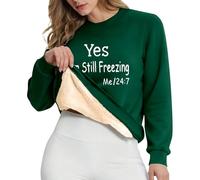 Lockere kapuzenlose Damen-Sweatshirt-Variante mit langärmligem Rundhalsausschnitt Bedruckt fleecegefüttert lässige Loungewear für Alltag Outdoor-Aktivitäten weiches Pullover-Shirt ideal (Green, XXL)