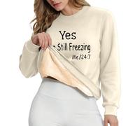 Lockere kapuzenlose Damen-Sweatshirt-Variante mit langärmligem Rundhalsausschnitt Bedruckt fleecegefüttert lässige Loungewear für Alltag Outdoor-Aktivitäten weiches Pullover-Shirt ideal (Beige, XXL)