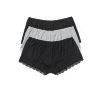 Boxer BONPRIX "Lockere Viskose Boxer (3er Pack)", Damen, Gr. 56/58 (XXXL), 3 Stk., schwarz (schwarz, hellgrau meliert), Obermaterial: 95% Viskose, 5% Elasthan. Spitze: 84% Polyamid, 16% Elasthan, Unte