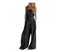 Lockerer Jumpsuit Damen Jeanslatzhose Einfarbig Knöpfen Verstellbare Träger Lose Latzhose mit Taschen Baggy Leinen Overall Retro Oversize Loose Casual Baumwolle Wide Leg Hosen Große Größe Romper