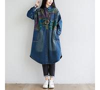 Lockeres Damenhemd,Abstrakter Kunstdruck Für Damen, Große Größe, Lange Jeansbluse, Hemd, Lässige Knopfhemdjacke, Blaues Revers, Taschenblusen, Tunika, Leichte Jeans, Modisches Sweatshirt Für Mädchen