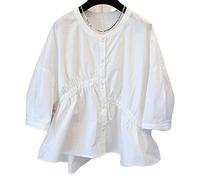 Lockeres Damenhemd,Asymmetrische Blusen Mit Rüschen Und Halben Ärmeln Für Damen, Weiß, Lässig, Vertuschung, Baumwoll-Leinenhemd, Button-Down-Hemden, Oberteile, Party-Oberteile, Lässige Bürobluse Für