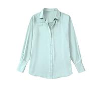 Lockeres Damenhemd,Damen Satin Bluse Hemd Mint Langarm Vintage Mode Seidenhemden Business Hemd Mit Knopf Sexy Party Tops Casual Arbeit Büro Bluse Für Mädchen Damen,M