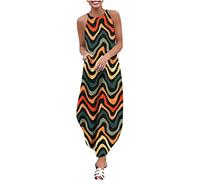 Lockeres Pulloverkleid für Frauen mit Rundhalsausschnitt, ärmelloser Rock, Sonnenblume, Bedruckt, Schlitz, Lange Damenkleider, knöchellange Kleider
