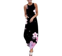 Lockeres Pulloverkleid für Frauen mit Rundhalsausschnitt, ärmelloser Rock, Sonnenblume, Bedruckt, Schlitz, Lange Damenkleider, knöchellange Kleider