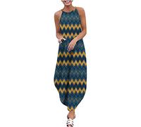 Lockeres Pulloverkleid für Frauen mit Rundhalsausschnitt, ärmelloser Rock, Sonnenblume, Bedruckt, Schlitz, Lange Damenkleider, knöchellange Kleider