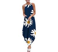 Lockeres Pulloverkleid für Frauen mit Rundhalsausschnitt, ärmelloser Rock, Sonnenblume, Bedruckt, Schlitz, Lange Damenkleider, knöchellange Kleider
