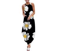 Lockeres Pulloverkleid für Frauen mit Rundhalsausschnitt, ärmelloser Rock, Sonnenblume, Bedruckt, Schlitz, Lange Damenkleider, knöchellange Kleider