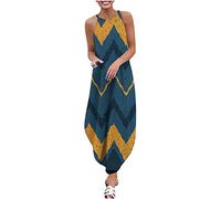 Lockeres Pulloverkleid für Frauen mit Rundhalsausschnitt, ärmelloser Rock, Sonnenblume, Bedruckt, Schlitz, Lange Damenkleider, knöchellange Kleider