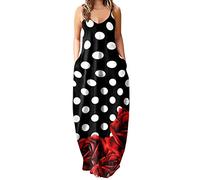 Lockeres Westenkleid für Frauen V-Ausschnitt Sling Rock Floral Bedruckte Lange Damenkleider mit knöchellangen Kleidern mit Tasche