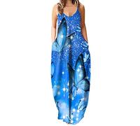 Lockeres Westenkleid für Frauen V-Ausschnitt Sling Rock Floral Bedruckte Lange Damenkleider mit knöchellangen Kleidern mit Tasche