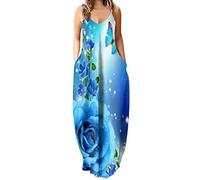 Lockeres Westenkleid für Frauen V-Ausschnitt Sling Rock Floral Bedruckte Lange Damenkleider mit knöchellangen Kleidern mit Tasche